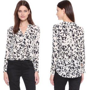 VINCE Black and Cream Confetti Print Silk Popover Blouse Top Size 2